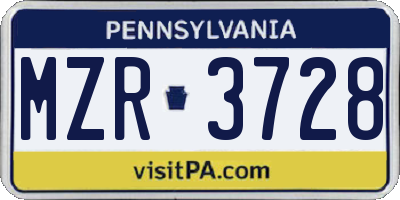 PA license plate MZR3728