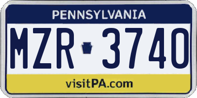 PA license plate MZR3740