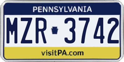 PA license plate MZR3742