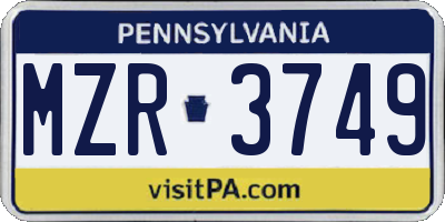 PA license plate MZR3749