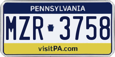 PA license plate MZR3758