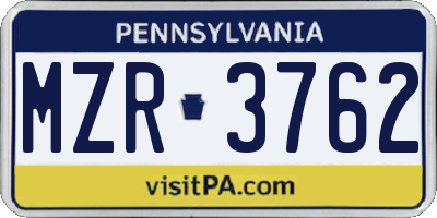 PA license plate MZR3762