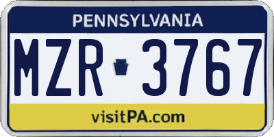PA license plate MZR3767