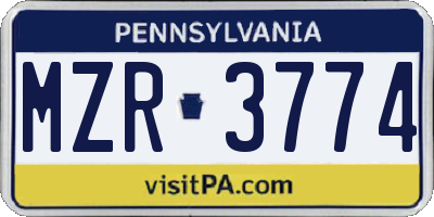 PA license plate MZR3774