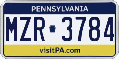 PA license plate MZR3784