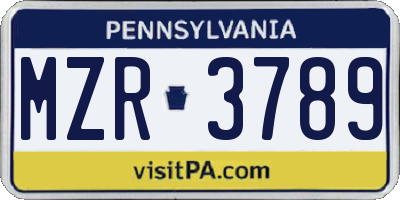 PA license plate MZR3789