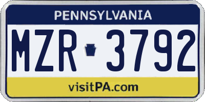 PA license plate MZR3792