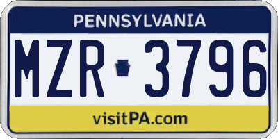 PA license plate MZR3796