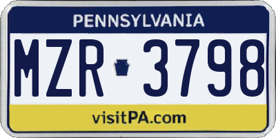 PA license plate MZR3798