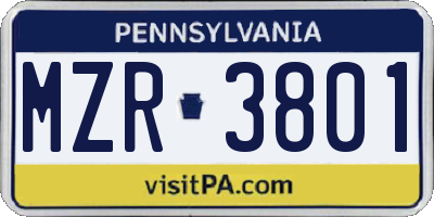 PA license plate MZR3801