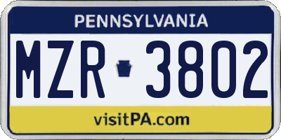 PA license plate MZR3802