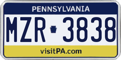 PA license plate MZR3838