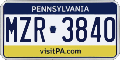 PA license plate MZR3840