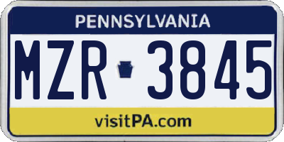 PA license plate MZR3845