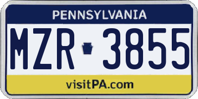 PA license plate MZR3855