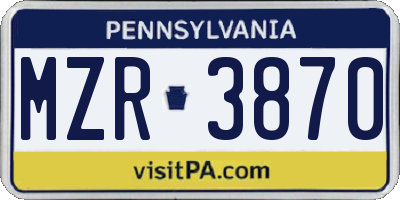 PA license plate MZR3870