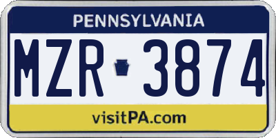 PA license plate MZR3874