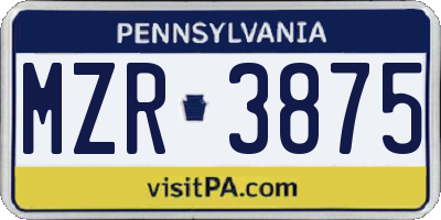PA license plate MZR3875