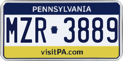 PA license plate MZR3889