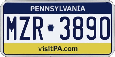 PA license plate MZR3890