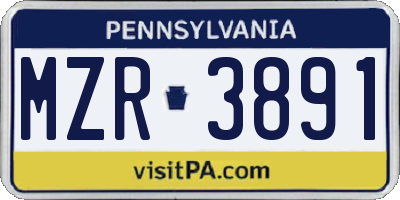 PA license plate MZR3891