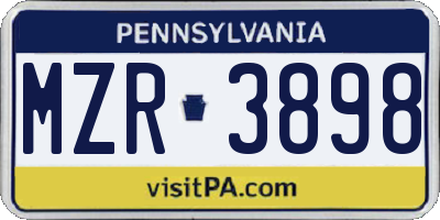 PA license plate MZR3898