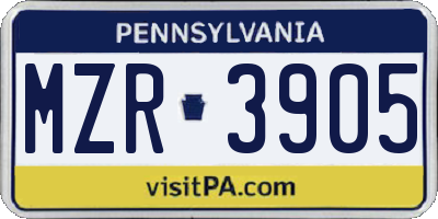 PA license plate MZR3905