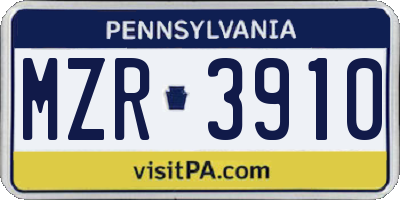 PA license plate MZR3910