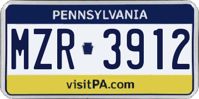 PA license plate MZR3912