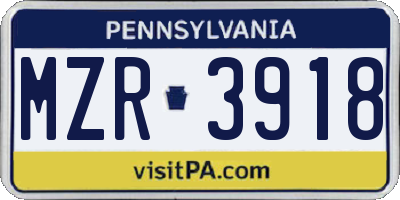 PA license plate MZR3918
