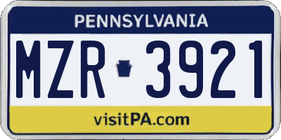 PA license plate MZR3921
