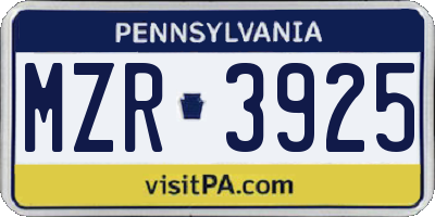 PA license plate MZR3925