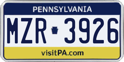 PA license plate MZR3926