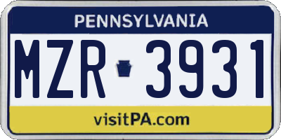 PA license plate MZR3931