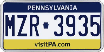 PA license plate MZR3935