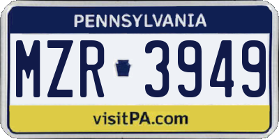 PA license plate MZR3949