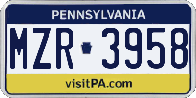 PA license plate MZR3958