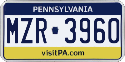 PA license plate MZR3960