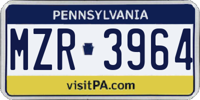 PA license plate MZR3964