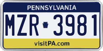 PA license plate MZR3981