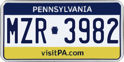 PA license plate MZR3982