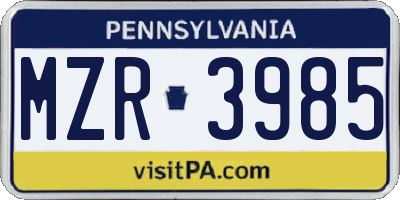 PA license plate MZR3985