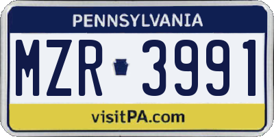 PA license plate MZR3991
