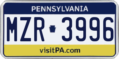 PA license plate MZR3996