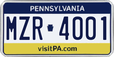 PA license plate MZR4001