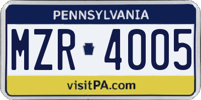 PA license plate MZR4005