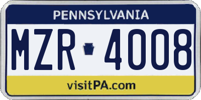 PA license plate MZR4008