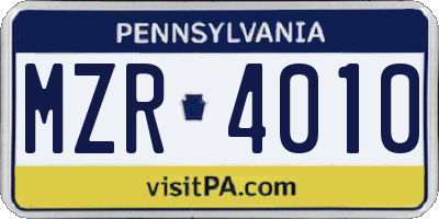 PA license plate MZR4010