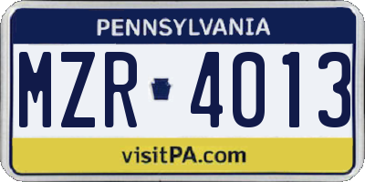 PA license plate MZR4013