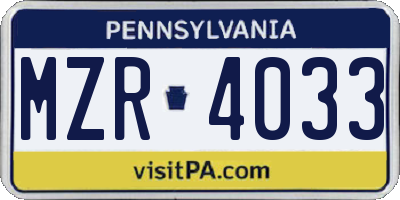 PA license plate MZR4033
